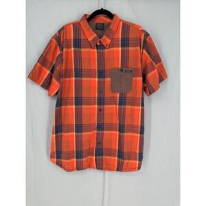 Oakley Shirt Mens XXL Orange Plaid Blue Button Short Sleeve Cotton Casual